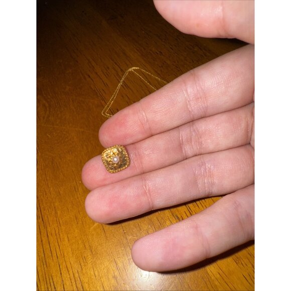 Stunning Sterling Silver 925 Necklace Small Pearl Gold Plated Square Station - Picture 5 of 7